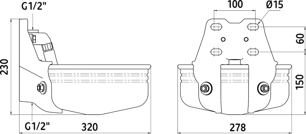 Edelstahlbecken mit Rohrventil