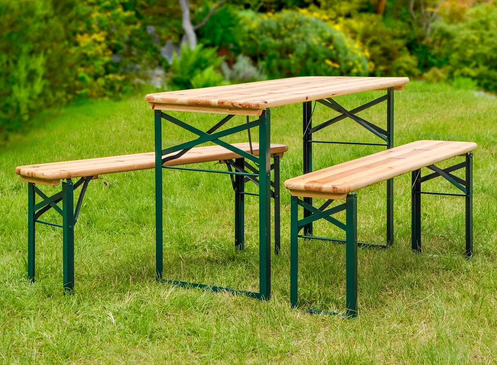 Bierzelt-Garnitur, aus Holz - Gartenmöbel