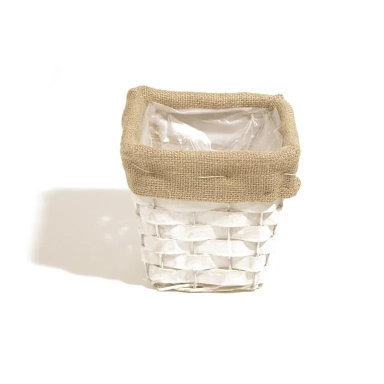 &Uuml;bertopf quadr. Weide wei&szlig; mit Jute / Fo