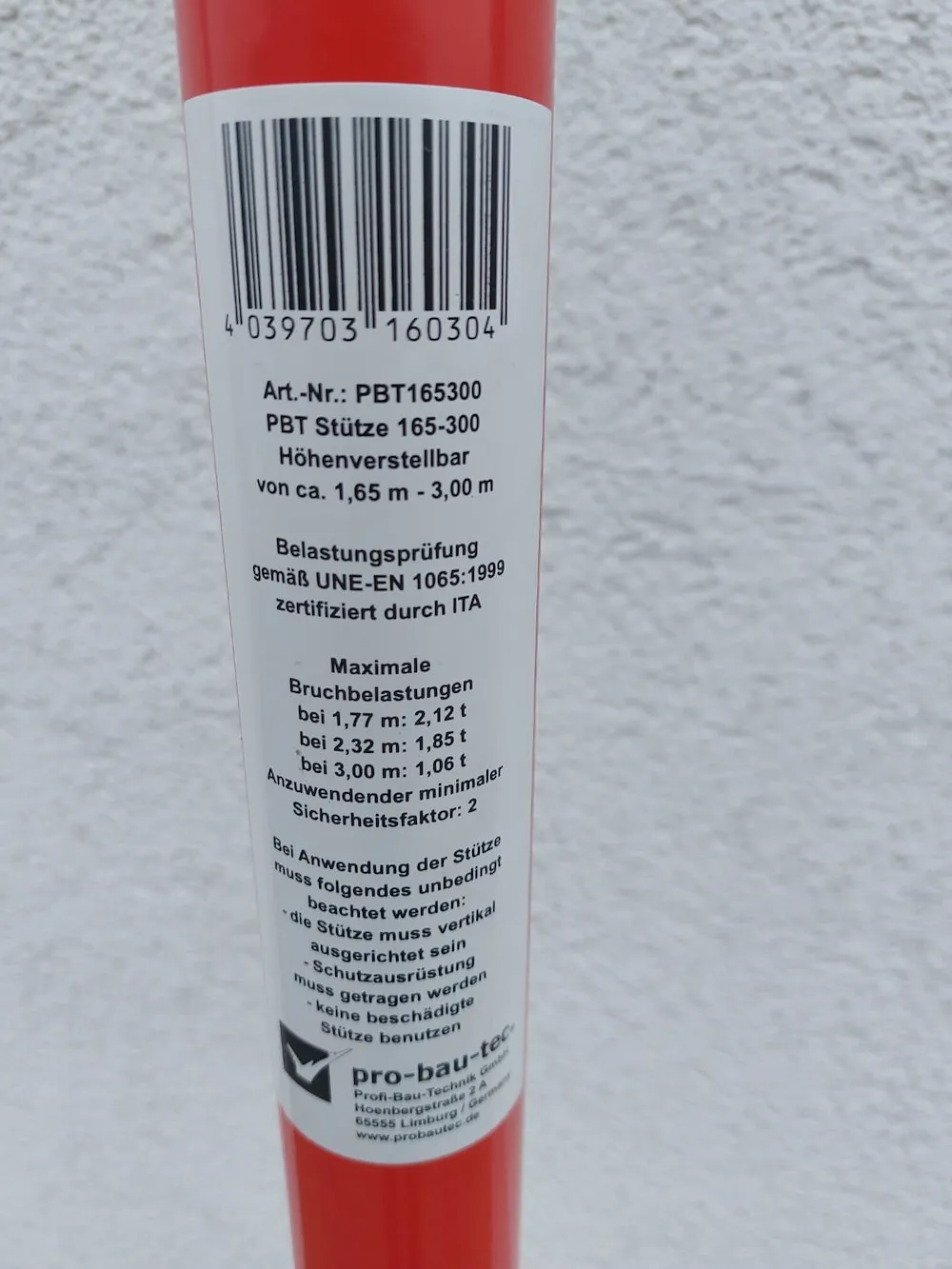 Baust&uuml;tze 165-300 cm Profi