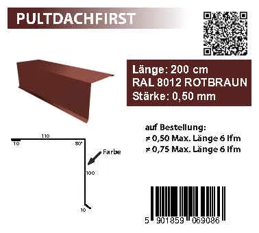 Pultdachfirst 110x100 mm